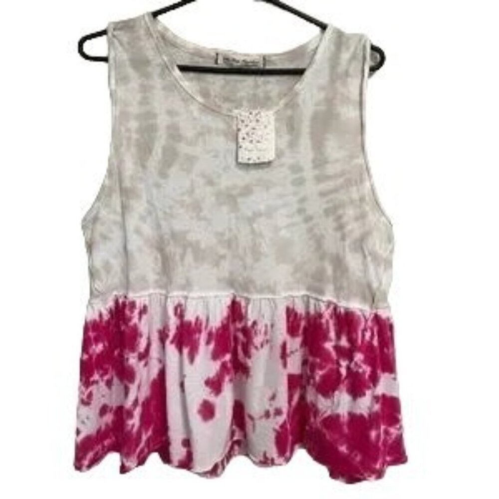 Free People Anytime Tie Dye Tank Top in Hot Hibiscus Combo - Picture 3 of 5